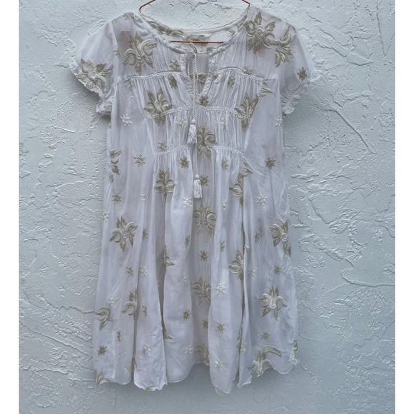 Anthropology Odd Molly Womens Embroidered Floral Mini Dress White Sz Medium - Picture 11 of 12
